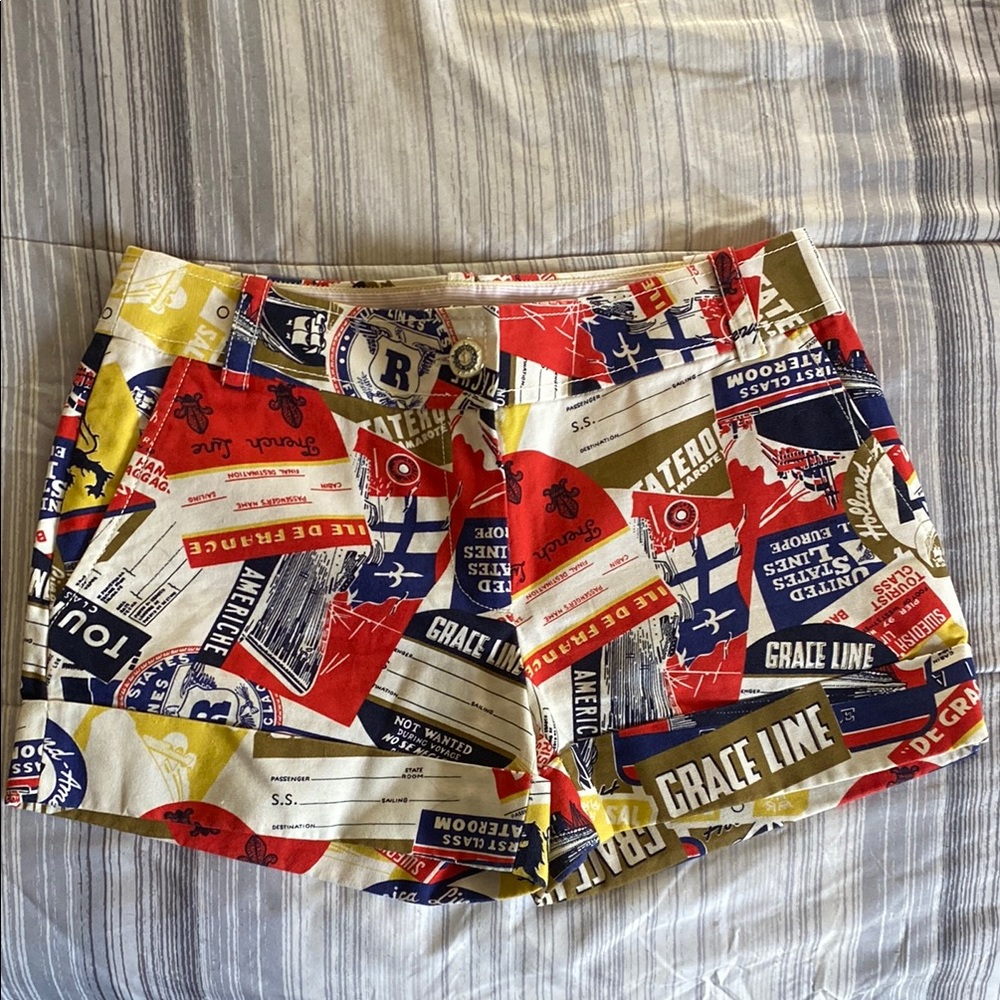 J. Crew City Fit Graphic Cotton Shorts Cruise Ship Nautical Sz 2 GUC